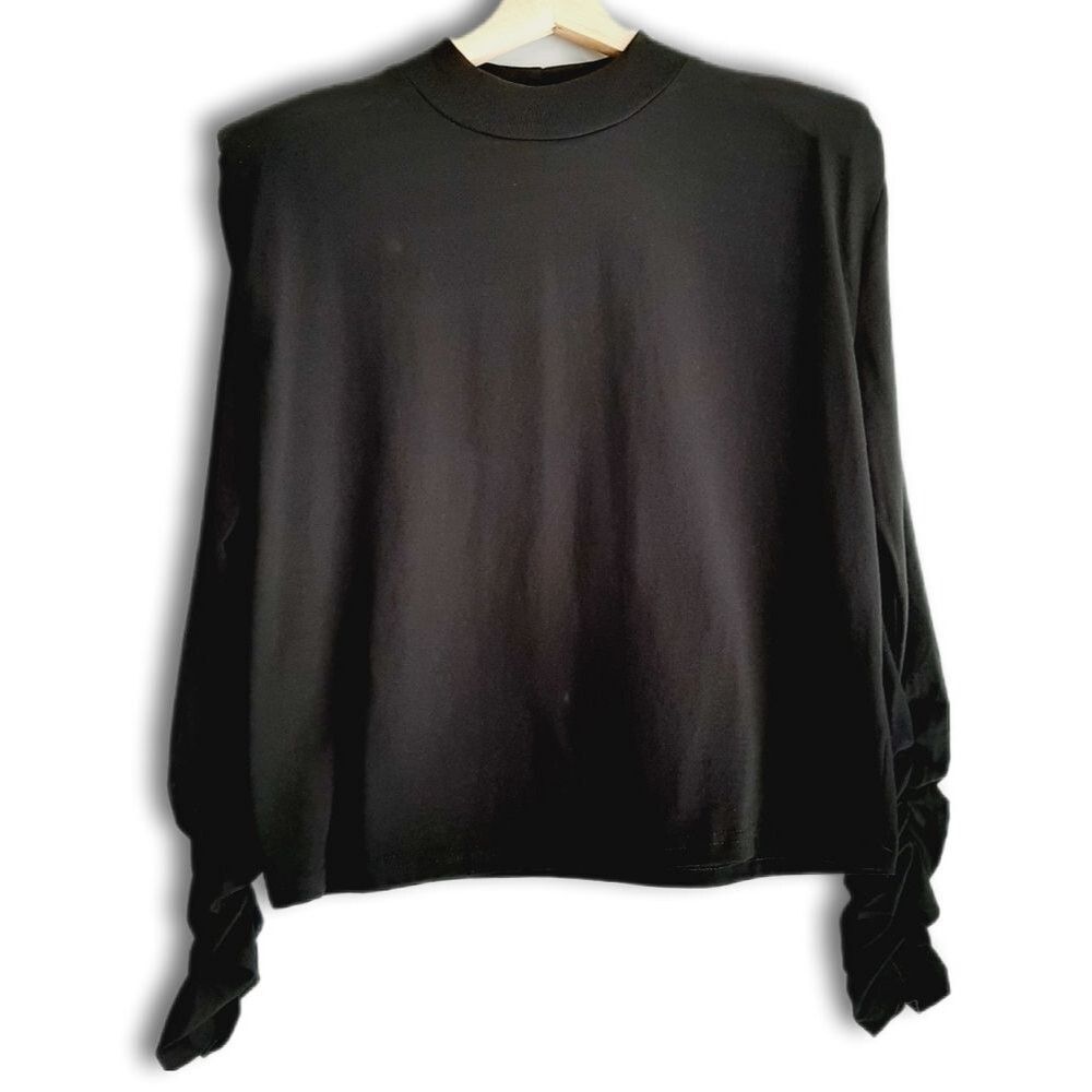 LOAVIES Netherlands Ruched Sleeve High Neck Pullover Top Black Sz M